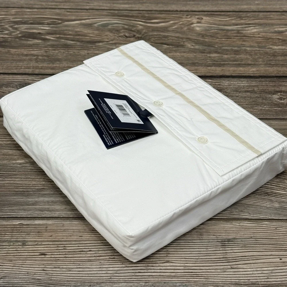 Ralph Lauren Organic Cotton Percale Palmer King Flat Sheet White Sand NEW $200‎